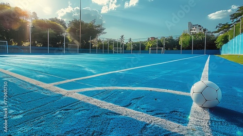 A soccer court Artificial Synthetic Turf blue, Outdoor. Generative AI.