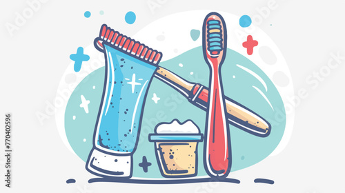 Toothpaste and toothbrush hand drawn icon. Doodle ske
