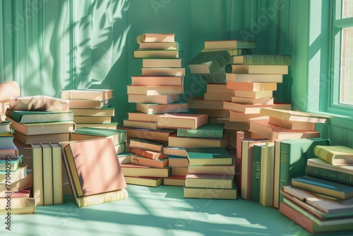 A stack of books with a variety of colors and sizes photo