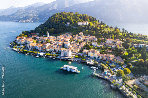 Bellagio, Italy - Aerial view of the beautiful Italian village of Bellagio on lake Como in northern Italy