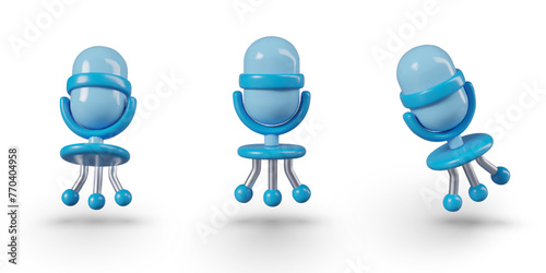 Blue round microphone in cartoon style. Digital dubbing, voice over generator
