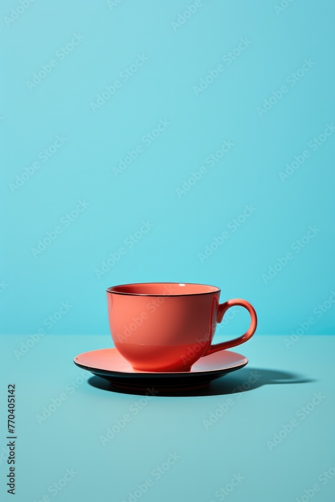 Fototapeta premium Cup and saucer on blue background.