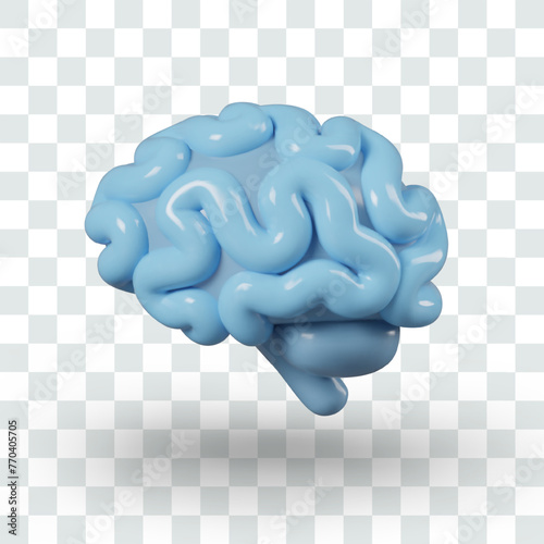 Blue brain in realistic style. Symbol of artificial intelligence, digital information processing