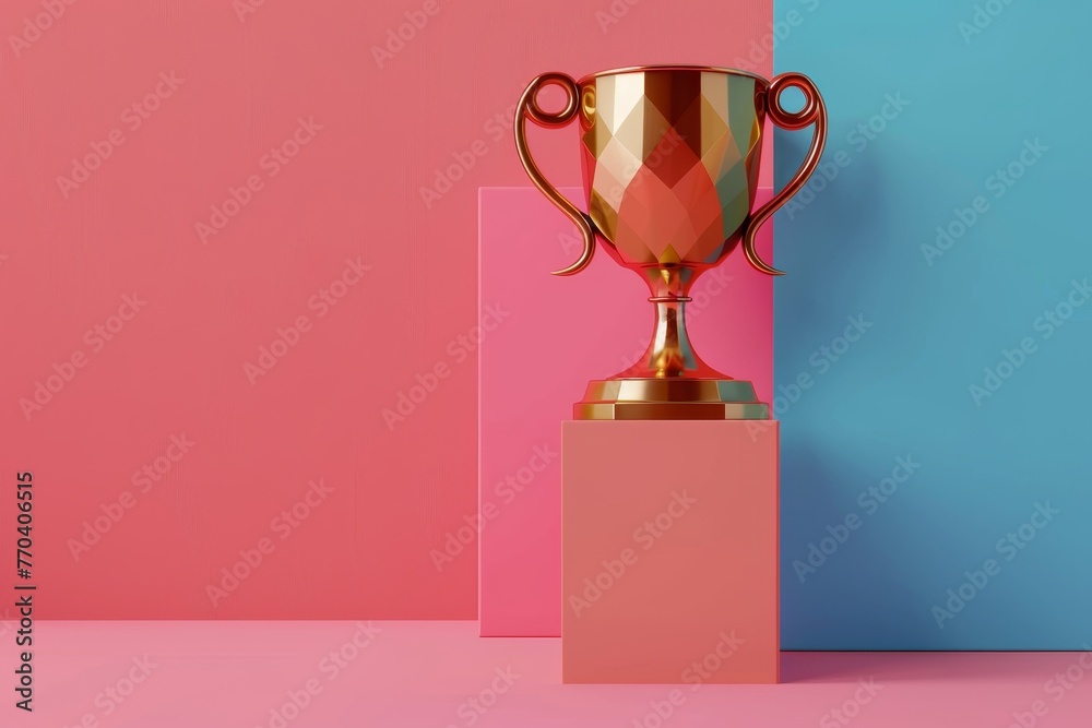 A trophy is on a pedestal in front of a wall A trophy is on a pedestal in front of a wall