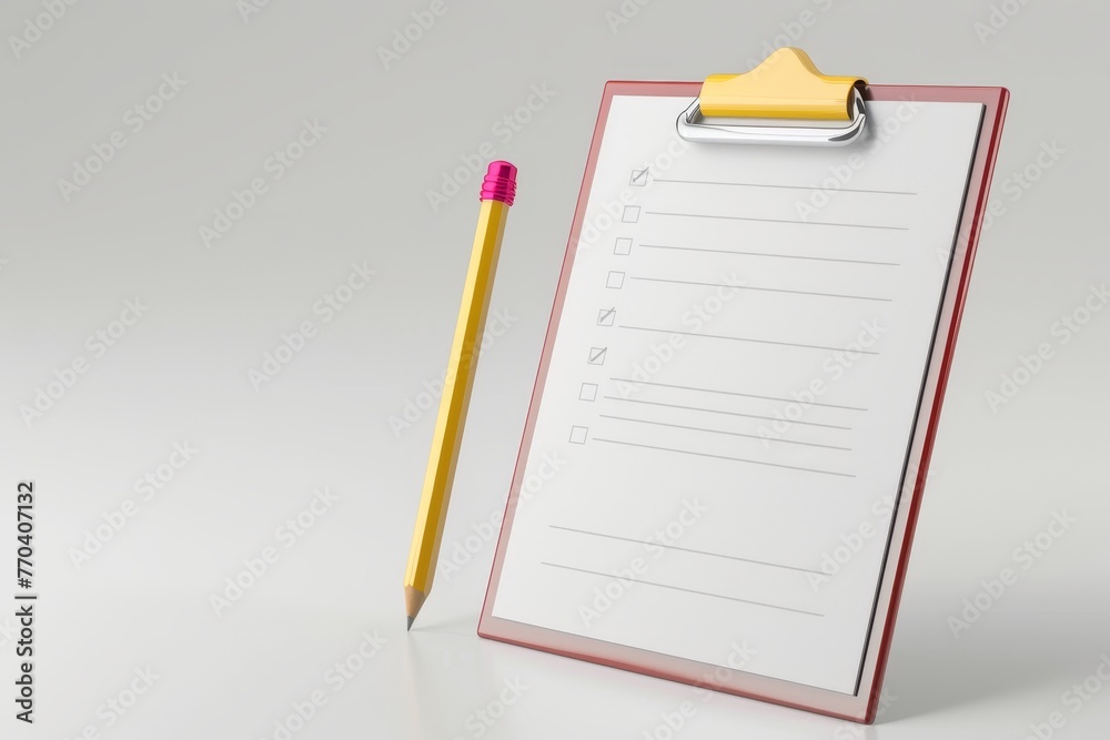 A red pen sits on top of a white clipboard A red pen sits on top of a white clipboard