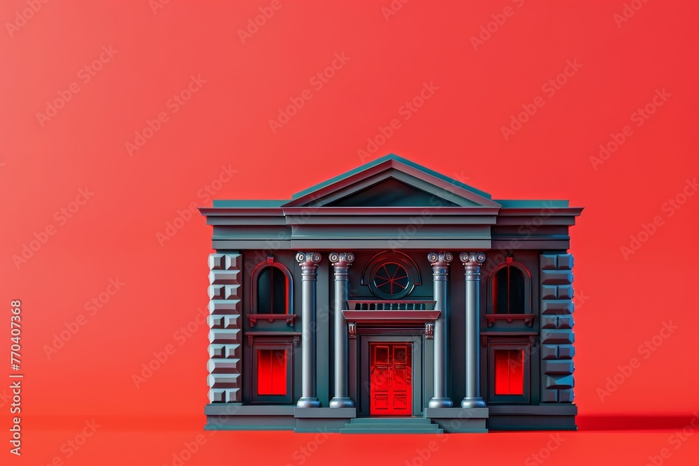 A large building with columns and a sky background A large building with columns and a sky background