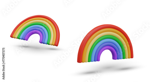 Realistic rainbow in plasticine style, seven colors. Isolated vector object