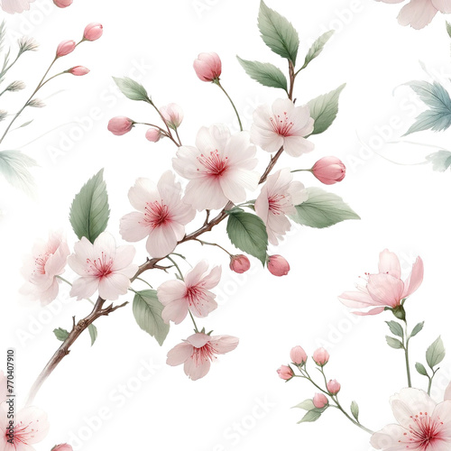 Cherry blossoms, seamless pattern, light watercolor, spring and renewal theme 