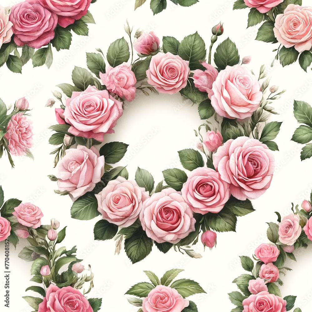 watercolor pink rose wreat. seamless pattern. Seamless Pattern, Fabric Pattern, Tumbler Wrap, Mug Wrap