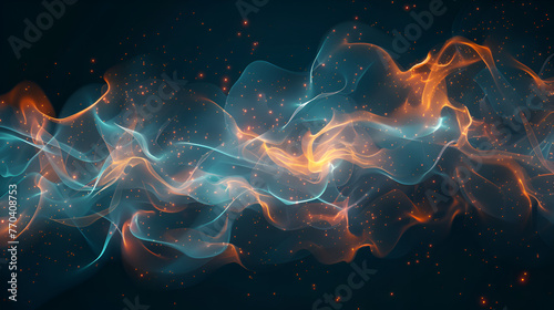 glowing nebula in teal and orange abstract colorful background, generative Ai