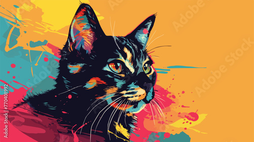 Vector of a portrait of a cat on a colored background