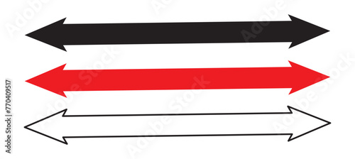 Long Two side arrow illustration icon. Icon with double arrow on white background for web page design.  Black horizontal double arrow. Vector 10 Eps.