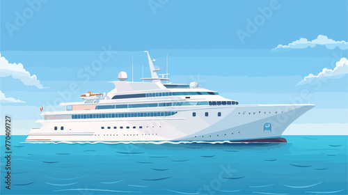 Vector realistic illustration of big white cruise ship