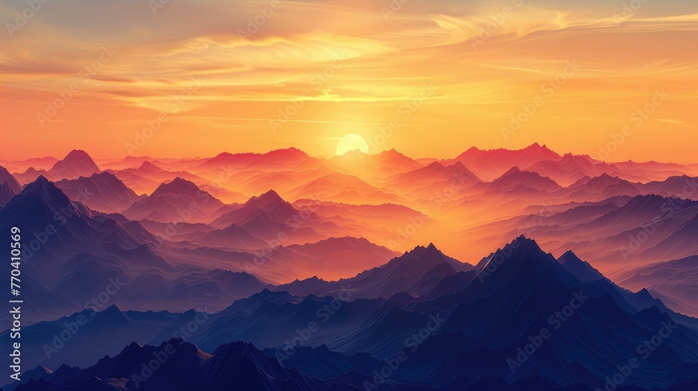 Sunrise over mountain landscape, golden light cresting peaks, perfect for inspiring messages