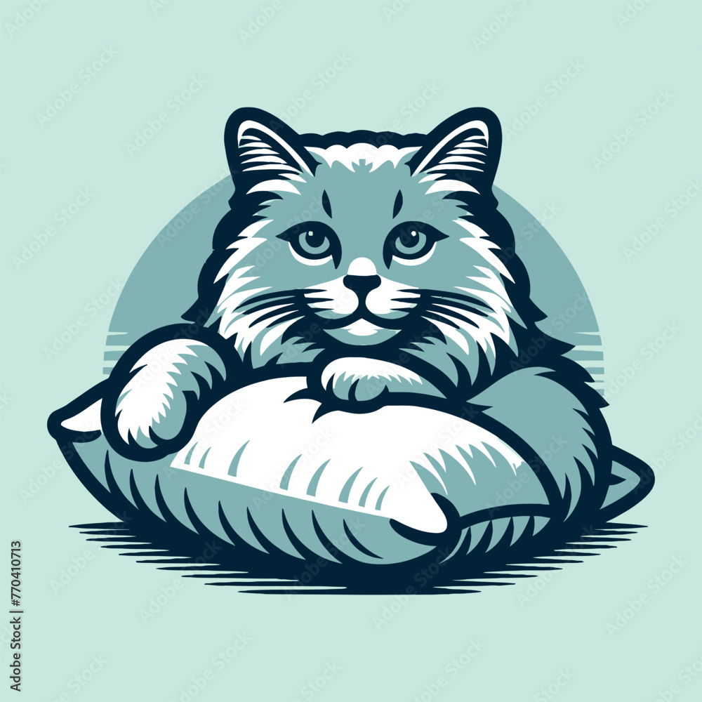 cat sleeping on a pillow cartoon vector illustration