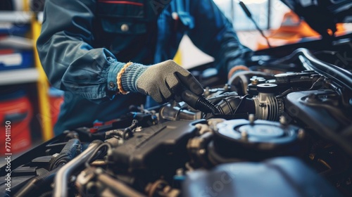 Auto mechanic working in auto repair service. Car maintenance and repair concept © ffunn