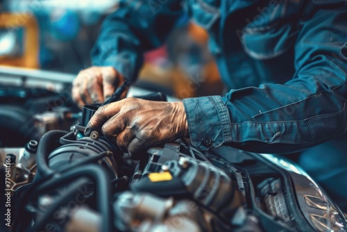 Auto mechanic working in auto repair service. Car maintenance and repair concept