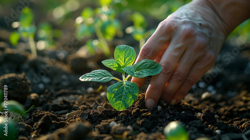 Little plant and gardener hands.