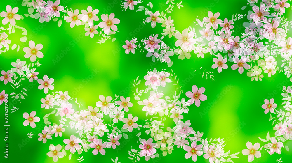 A beautiful spring background with leaves and little flowers