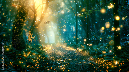 Enchanted Forest Path with Magical Lights