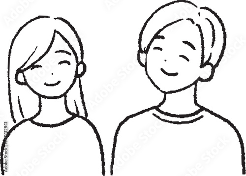 手描きの笑顔の女性と男性　カップル　夫婦