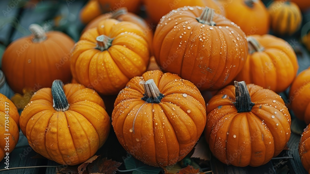 Pumpkins in pile close up. Generative AI. Pumpkins in pile close up. Generative AI.