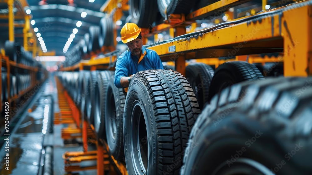 Engineer are checking the orderliness of the industry. tire production. Generative AI. Engineer are checking the orderliness of the industry. tire production. Generative AI.