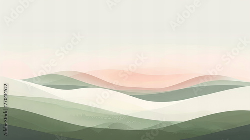 "Tranquil minimalist landscape: soft pastel colors, gentle hills, serene skies. Perfect for peaceful ambiance."