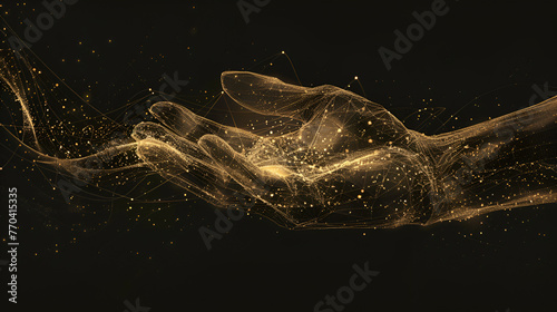 Hand united together form lines triangles and particles, generative Ai photo