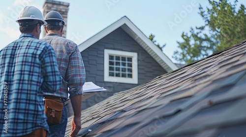 a homeowner consulting with a local roofing contractor, capturing the theme of partnering with reputable roofing firms for roof repairs or replacements   photo