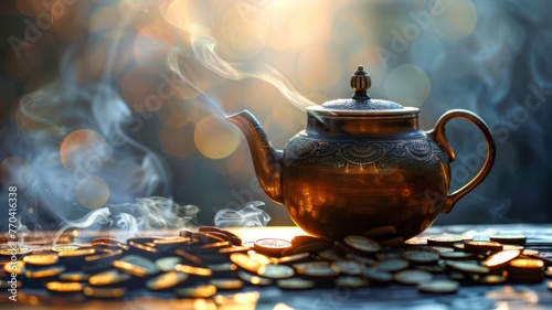 A teapot brewing financial opportunities alongside tea