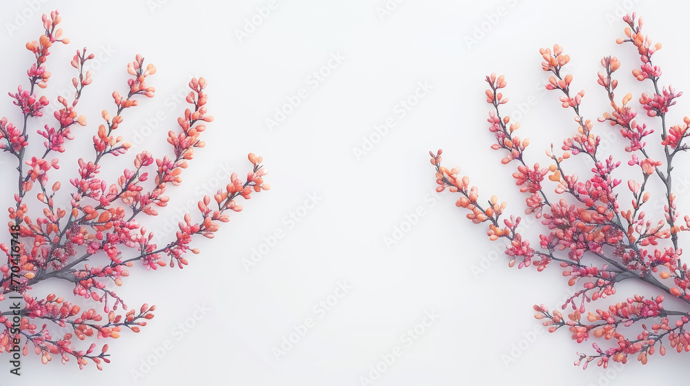 A close up of a bouquet of pink flowers, with the stems visible. The flowers are arranged in a way that creates a sense of depth and dimension, with some stems extending beyond the frame - obrazy, fototapety, plakaty 