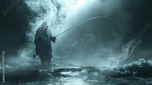Ghostly fisherman casting a line into the spectral sea © FoxGrafy