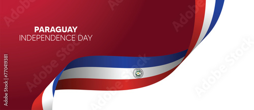 Paraguay Independence Day flag ribbon vector poster