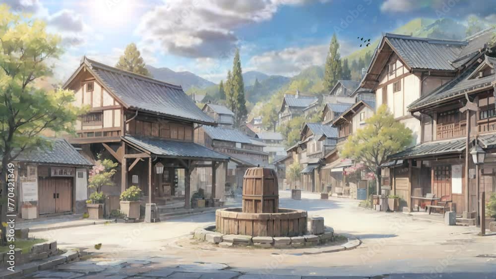 japan traditional temple of heaven city 4k video footage, anime style japan traditional temple of heaven city 4k video footage, anime style