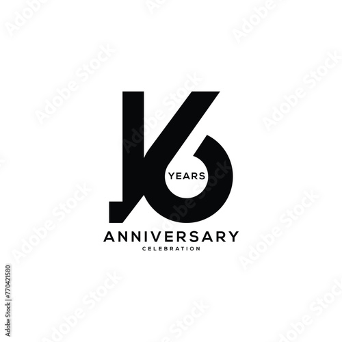 16 logo, 16th Years Anniversary Logo, black Color, Vector Template Design element for birthday, invitation, wedding, jubilee and greeting card illustration.