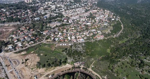 Maalot Tarshiha, Monfort Lake, Hertsel, Hailanot, Israel. Aerial Of Ma'alot Tarshiha City in Norther Disctric In Israel. Drone Point Of view. Monfort Lake photo