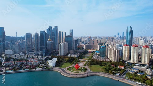 Aerial photography of the high-rise building complex at May Fourth Square in Qingdao, Shandong, China