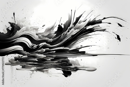 Japanese zen style abstract art illustration using brush stroke style. Black ink with no background images, plain white background. photo