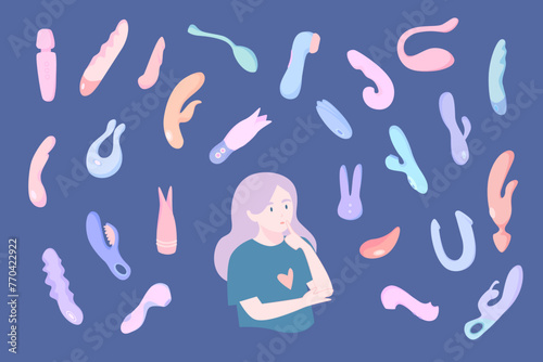 The girl chooses sex toys. A variety of sex toys