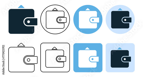 set of wallet icon line stroke and flat, wallet money pay payment cash icon simple black
