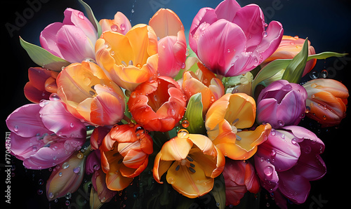 Beautiful tulips in watercolor style. Spring floral background photo