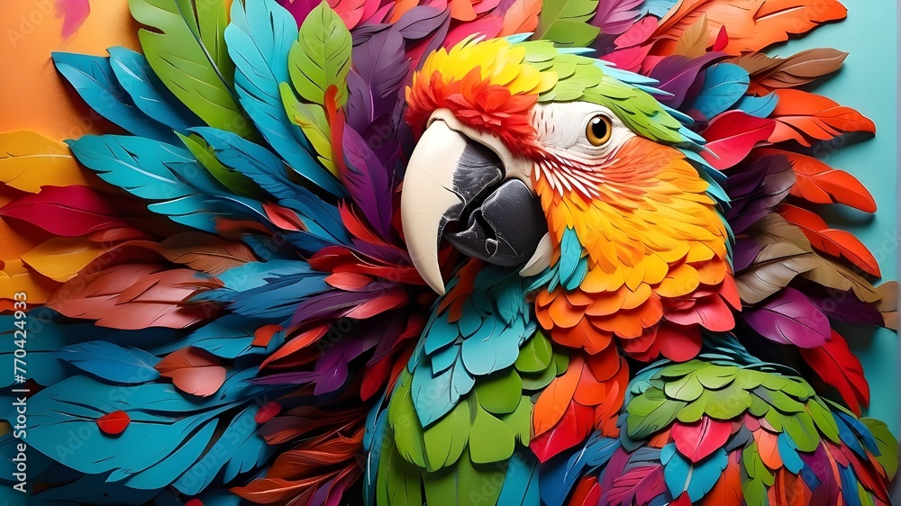 Obraz premium Imaginary&nbsp;vibrant&nbsp;parrot,a&nbsp;vibrant&nbsp;close-up&nbsp;parrot&nbsp;sporting&nbsp;a&nbsp;vibrant&nbsp;mustache, Decorative&nbsp;Parrot&nbsp;with&nbsp;Vibrant&nbsp;Feathers,