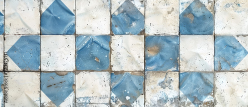 Old blue white retro vintage tile texture. Background for design.