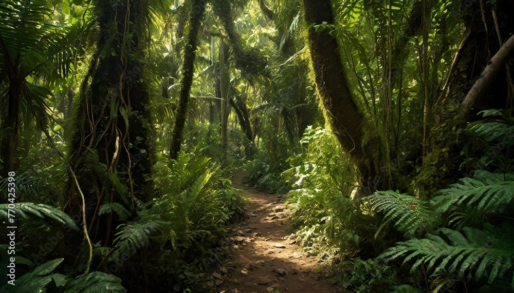 Fototapeta premium Dirt path through an old-growth forest