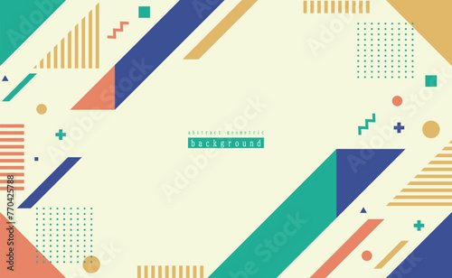 メンフィスデザインと幾何学模様の背景　緑　オレンジ　青