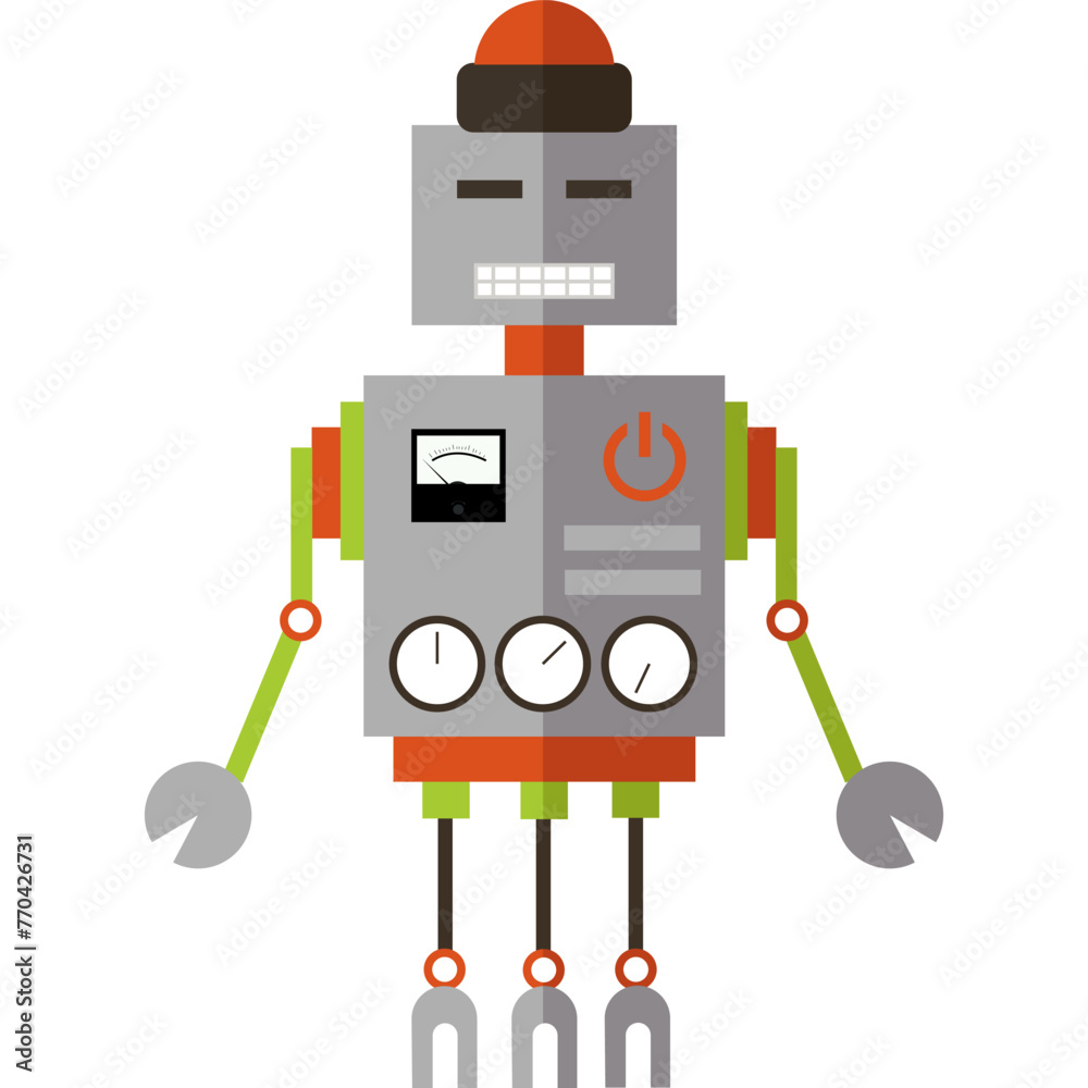 Robot with alarm knob on head vector icon isolated on white Robot with alarm knob on head vector icon isolated on white