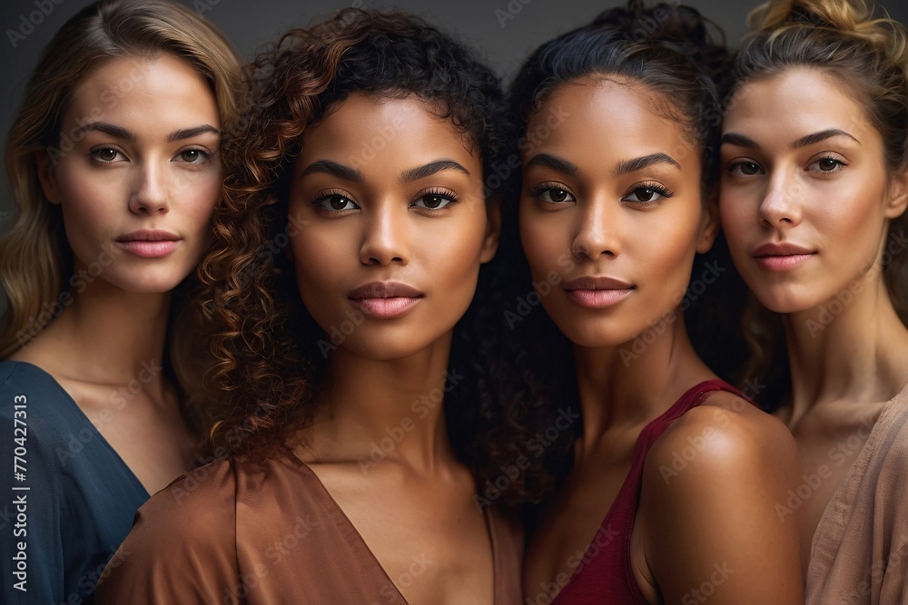 Fototapeta premium Portrait of diverse group of beautiful women with natural beauty and glowing smooth skin
