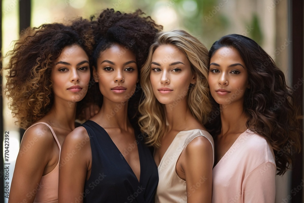 Obraz premium Portrait of diverse group of beautiful women with natural beauty and glowing smooth skin