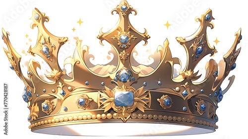 A regal and elegant golden crown hangs in mid-air against a pure and crystal-clear background, exuding a sense of supremacy and majesty